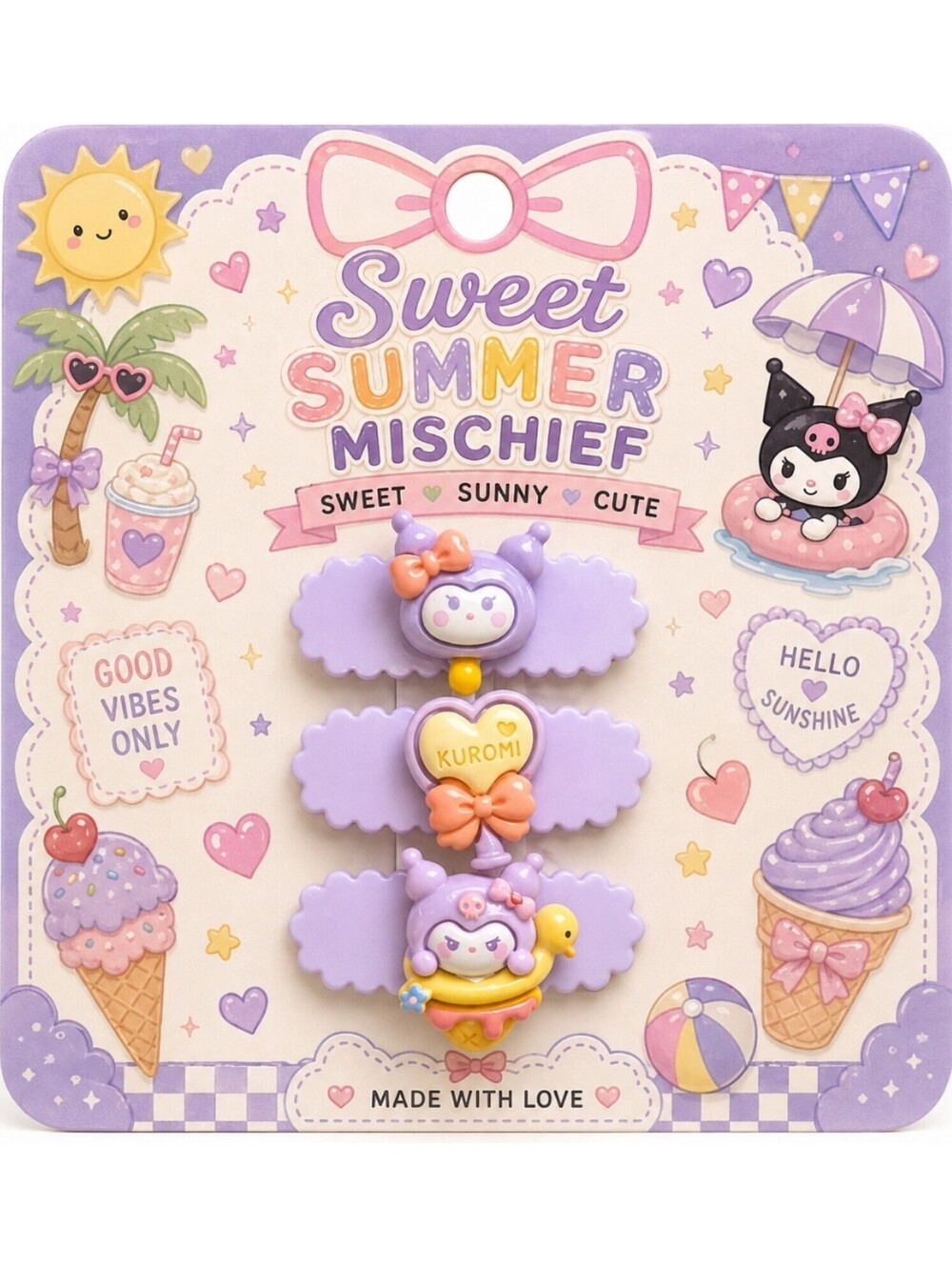 Sanrio Hello Kitty Kuromi Sweet Summer Mischief Clips Barrettes Handmade New